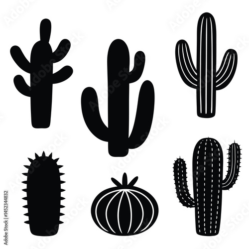 Collection of Seven Unique Cactus Silhouettes Desert Plant Illustrations