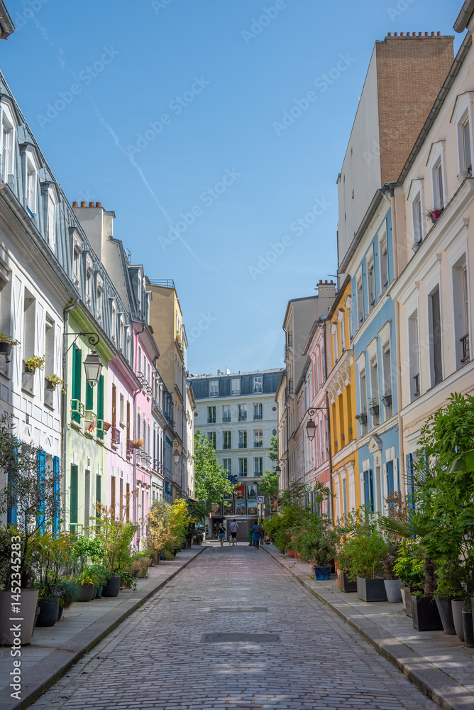 Fototapeta premium La rue Crémieux avec ses maisons colorées dans la ville de Paris en France