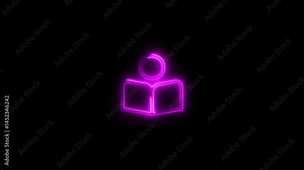Glowing neon illustration of a person reading a book against a black background Glowing neon illustration of a person reading a book against a black background