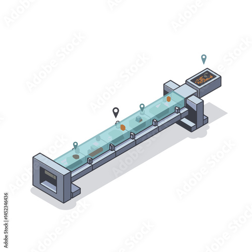 Futuristic conveyor system transporting asteroid materials, innovation