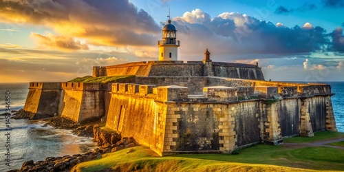 Minimalist Castillo San Felipe del Morro, Puerto Rico: Sunlit Stone Fortress
