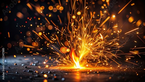 Minimalist Fire Sparks: Isolated Black Background Stock Photo