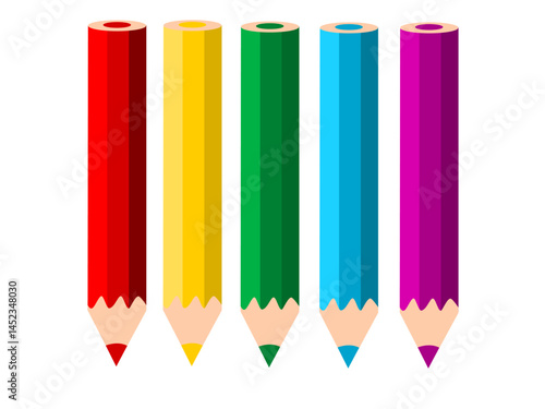 Colored pencil set. Various color pencil illustration for school. School stationery cartoon