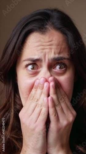 Wallpaper Mural Shocked woman covering her mouth, HD footage. Torontodigital.ca