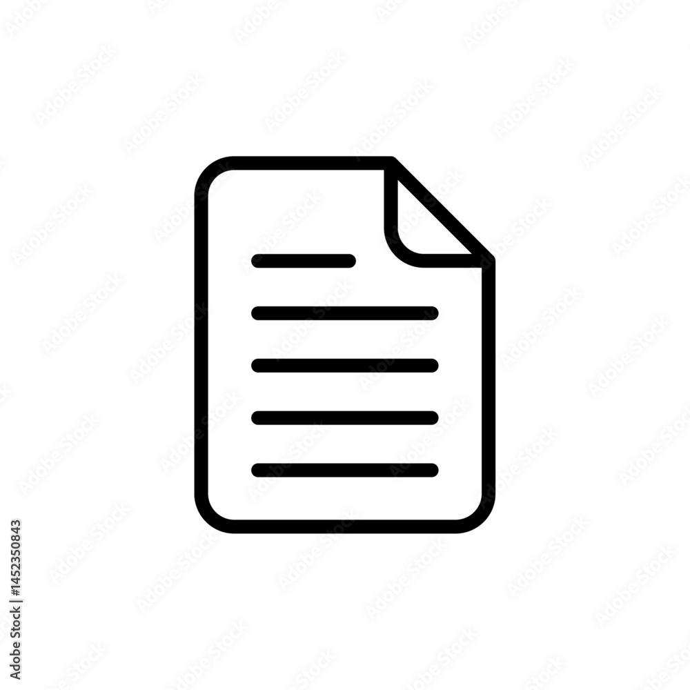 Document icon with text lines, representing file management, paperwork, or text-based documents in minimalistic design style Document icon with text lines, representing file management, paperwork, or text-based documents in minimalistic design style