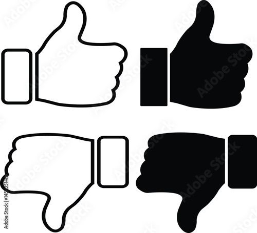 Thumbs up and thumbs down icons set. Like and dislike sign collection. Do and Don't symbols. positive and negative reaction buttons for social media, rounded icons