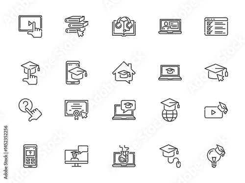 Online education icons linear vector design