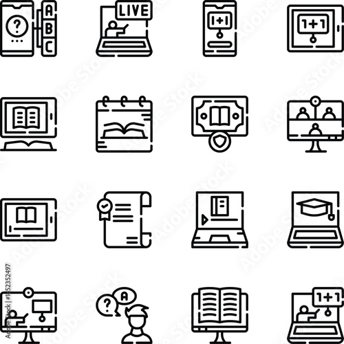 Virtual learning icons education knowledge transfer