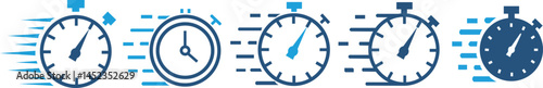 Time and Clock set of linear icons. Time management. Timer, Speed, Alarm, Restore, , Calendar. Collection of watch, timer simple outline icons for web