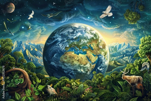 Obraz na płótnie Earth’s thriving interconnected ecosystem w salonie