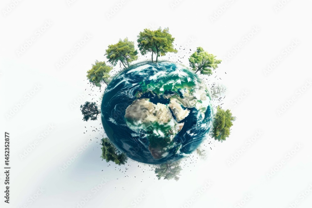 Earth with flourishing green trees