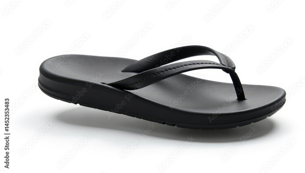 Single black flip-flop, isolated on white background , rubber, content Single black flip-flop, isolated on white background , rubber, content