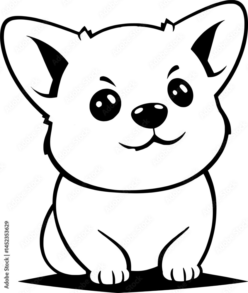 Fototapeta premium Cute sitting corgi dog line art vector illustration for kids coloring page or sticker.