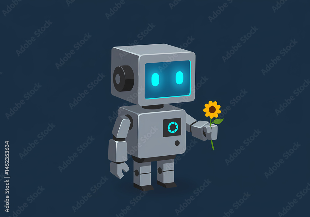 Fototapeta premium Cube Bot with Flower