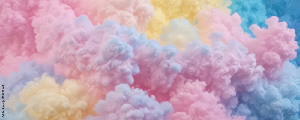 Fototapeta premium Fuzzy pink, blue, yellow gradient, resembles cotton candy texture, cotton candy texture, wallpaper, dessert