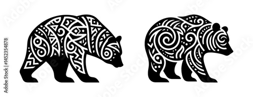 Tribal Bear Silhouette Vectors with Ethnic Ornamental Patterns