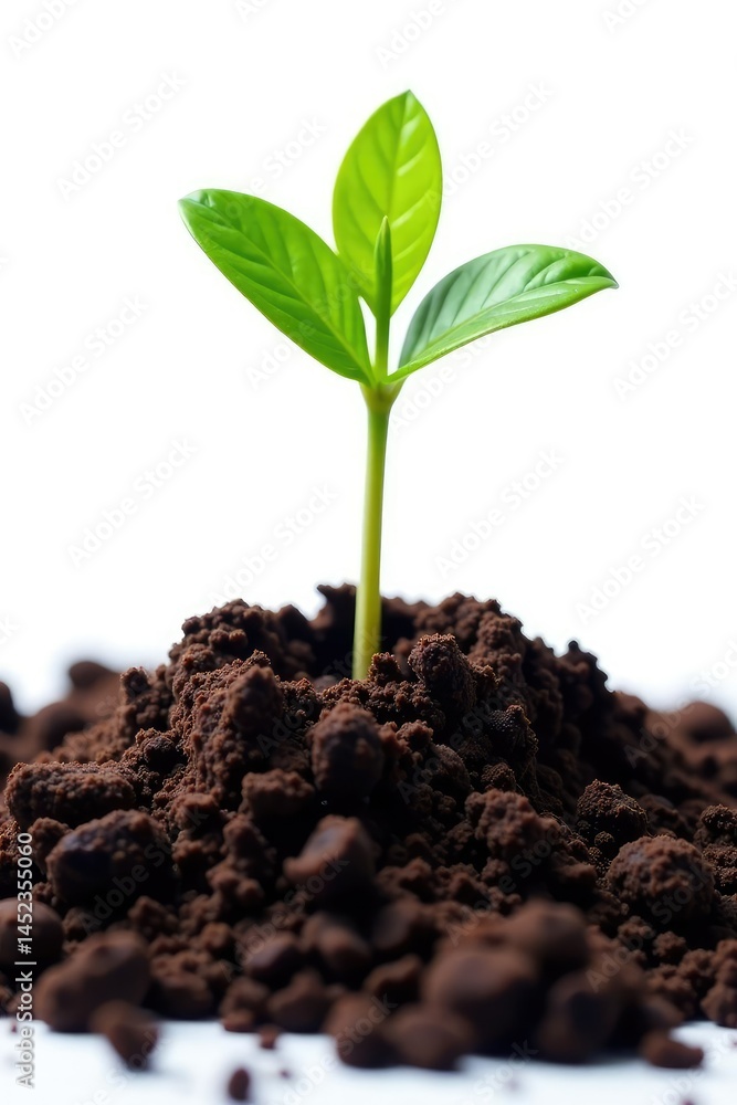 Small plant in soil with single root isolated on white background, nature, roots Small plant in soil with single root isolated on white background, nature, roots
