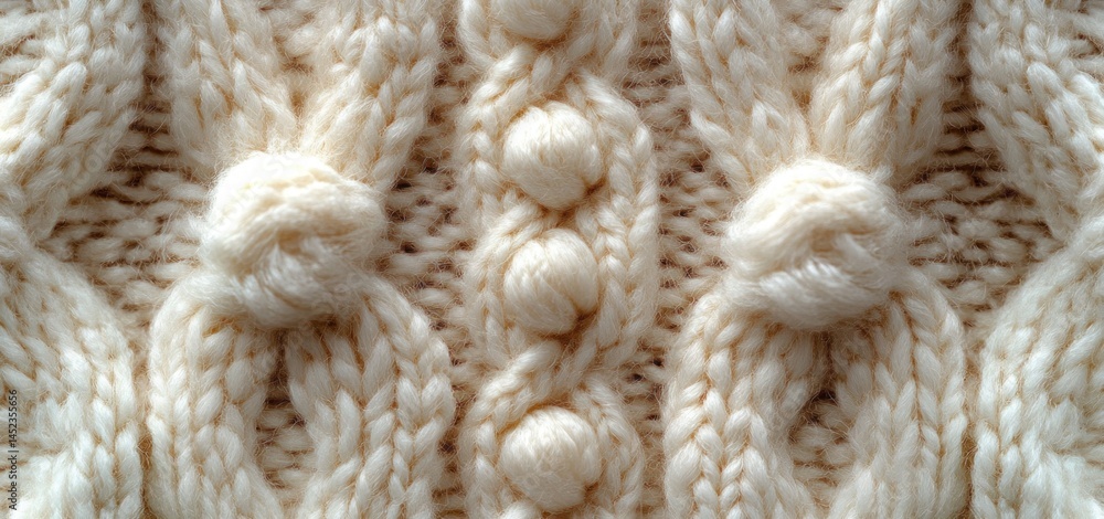 Creamy Knit Texture: A Detailed Close-Up of Intricate Cable Knit Pattern Creamy Knit Texture: A Detailed Close-Up of Intricate Cable Knit Pattern