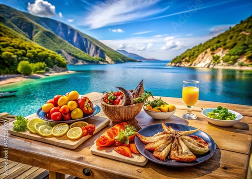 Myrtos Beach, Kefalonia, Greece: Stunning Coastal Food Photography with Agia Dynati & Kalos Oron Mountains photo