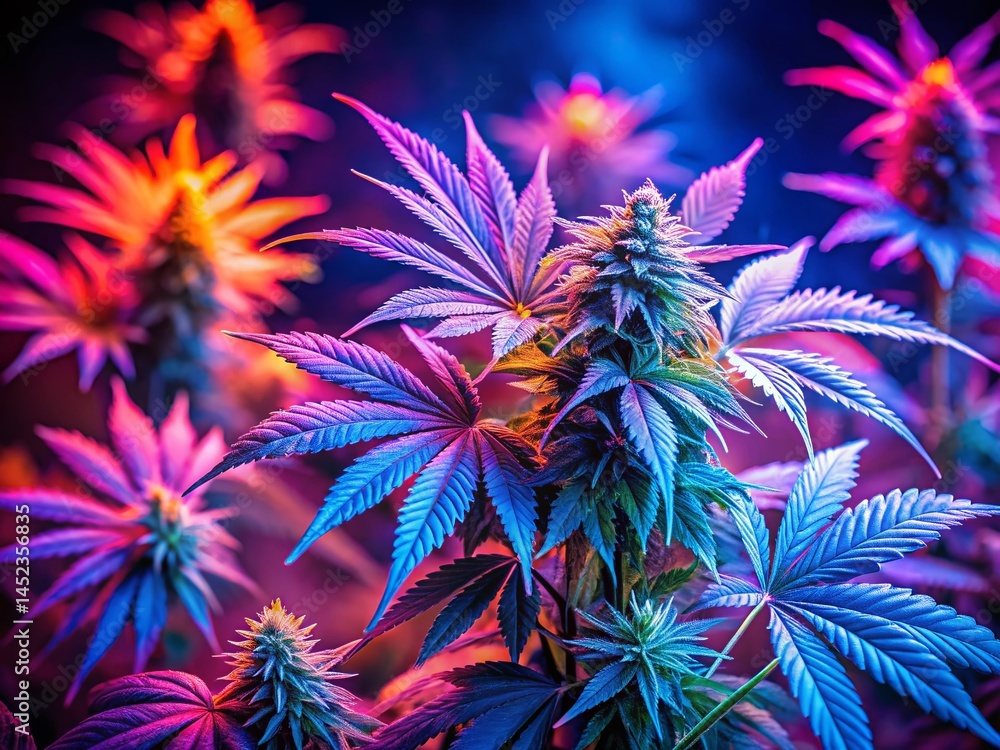 Neon Cannabis Plants: Vibrant LED Light Photography Backdrop Banner Neon Cannabis Plants: Vibrant LED Light Photography Backdrop Banner
