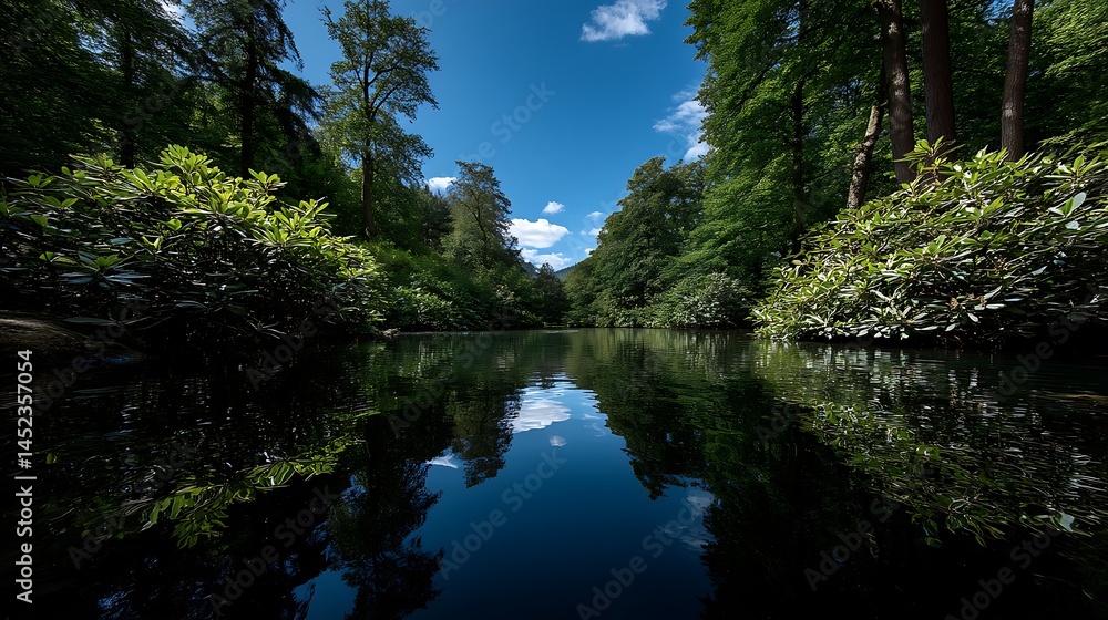Serene Forest Canal Reflection with Sunny Day. Serene Forest Canal Reflection with Sunny Day.
