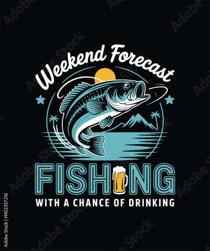 "Vintage Retro Fishing T-Shirt Design – Fisherman Graphic with Rod, Hook, and Catch of the Day Quote"