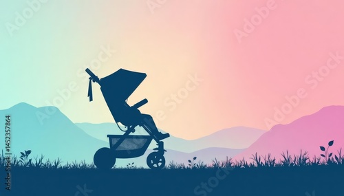 Subtle stroller silhouette repeat, pastel hues, pastel, seamless, repeat