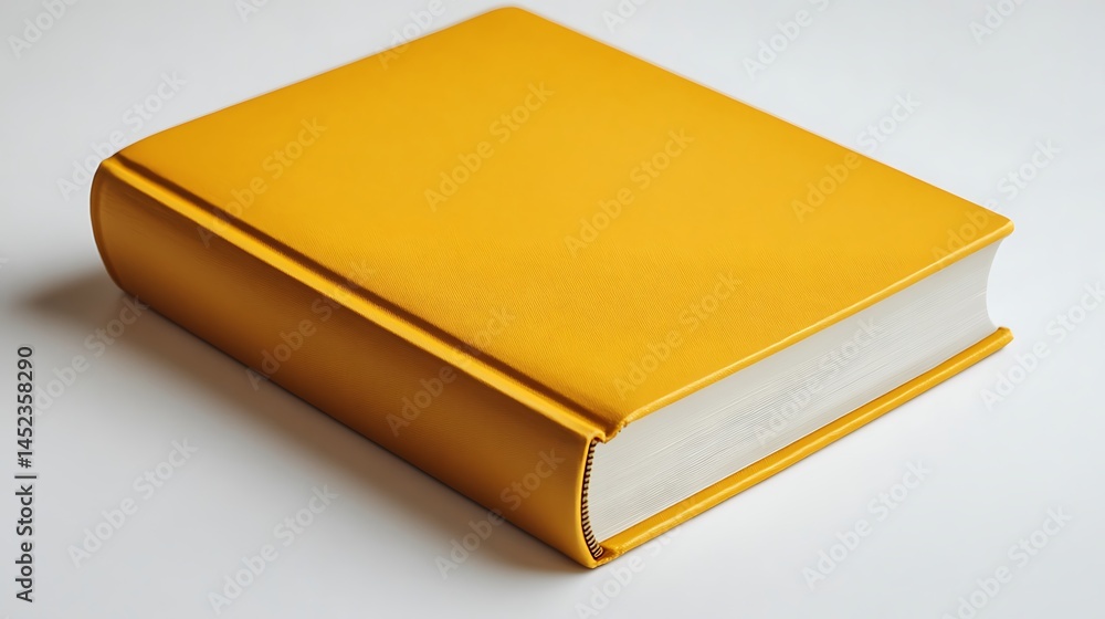 Bright yellow hardcover book with blank spine, shot from top view on a seamless white backdrop, crisp edges and soft shadows. Created Using: minimalist design theme, modern book photography, Bright yellow hardcover book with blank spine, shot from top view on a seamless white backdrop, crisp edges and soft shadows. Created Using: minimalist design theme, modern book photography,