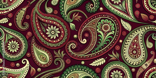 Night Photography: Burgundy & Sage Green Watercolor Paisley Pattern