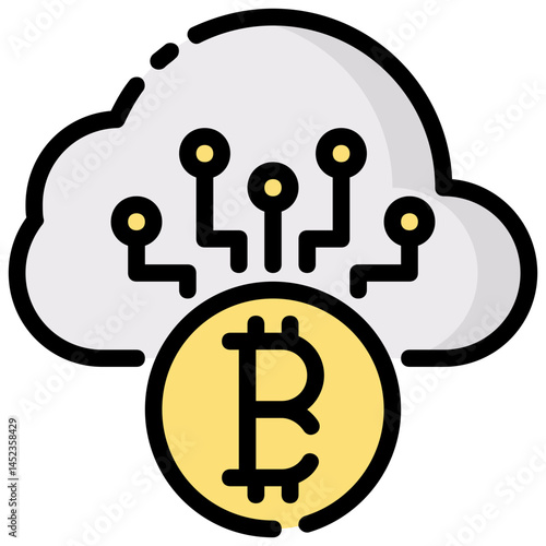 bitcoin cloud vector filled outline icon