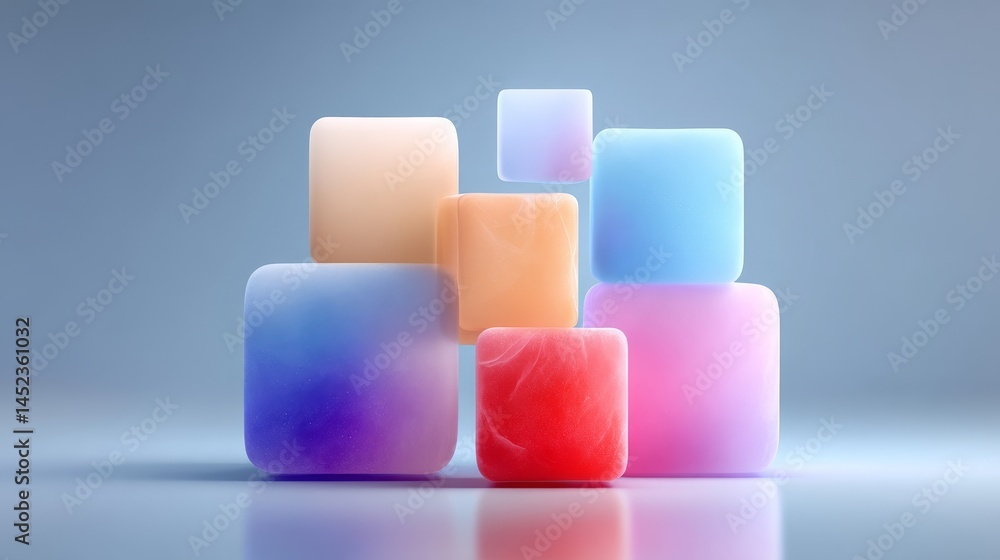 Colorful Abstract Blocks on Surface with Soft Gradient Background Colorful Abstract Blocks on Surface with Soft Gradient Background