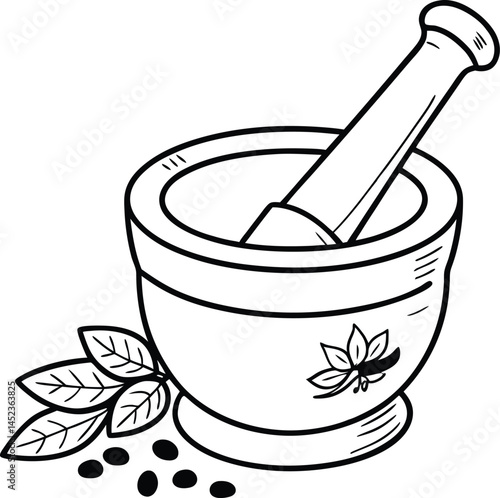 mortar and pestle with herbs