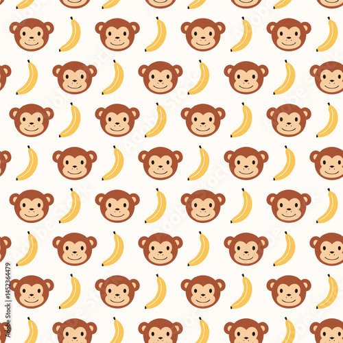 Seamless monkey and banana vector pattern background