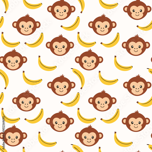 Seamless monkey and banana vector pattern background