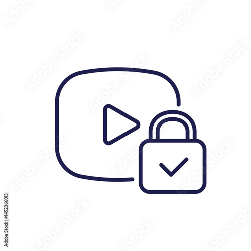 DRM for video line icon, copyright protection for content