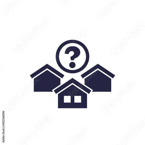 houses and question mark icon on white