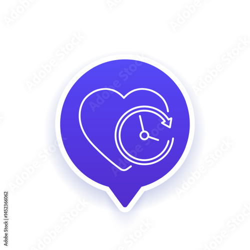 lifespan icon with heart and clock, line design