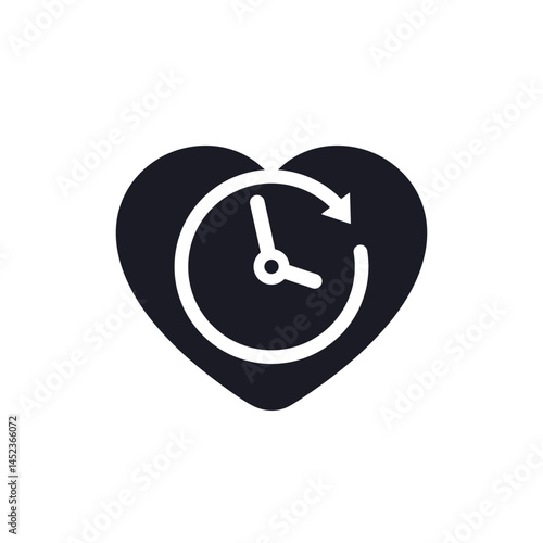 lifespan icon with heart and clock, pictogram on white