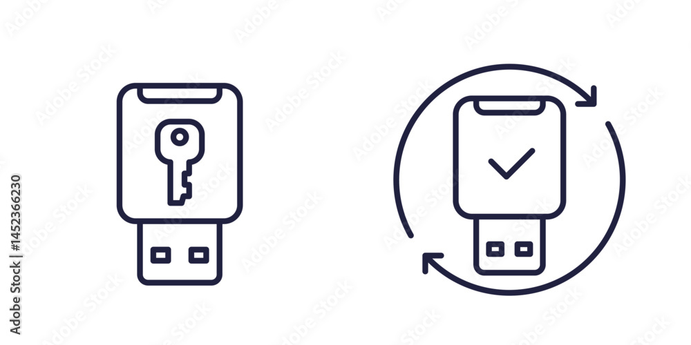 usb security key line icons usb security key line icons