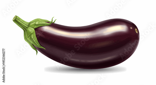 A single shiny, dark purple eggplant on a transparent white background. Vector Illustration