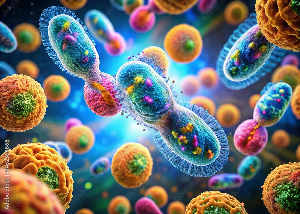 Prometaphase Cell Division: Microtubules Pulling Chromosomes - Stock Photo