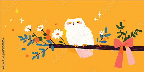 A serene owl perched upon a...