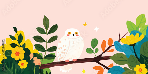 Cute snowy owl perched on a...