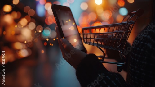 Person uses phone for online shopping at night