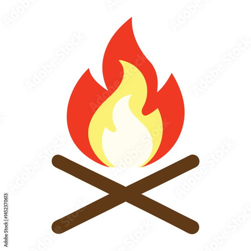 Campfire Flame Icon, Flat Vector Firewood Bonfire Illustration.