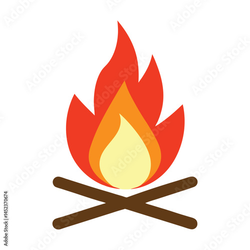 Campfire Flame Icon, Flat Vector Firewood Bonfire Illustration.