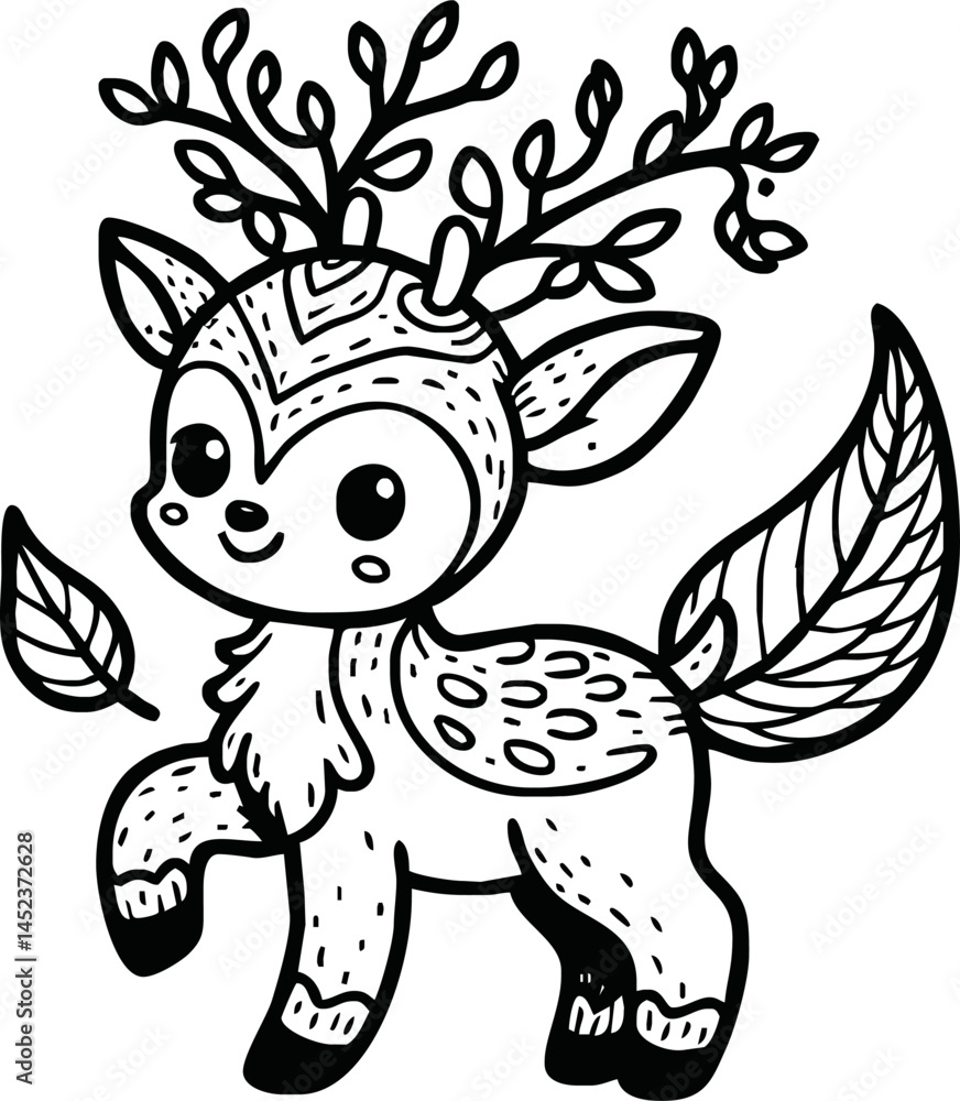 Fototapeta premium Funny deer cartoon characters vector illustration. For kids coloring book.
