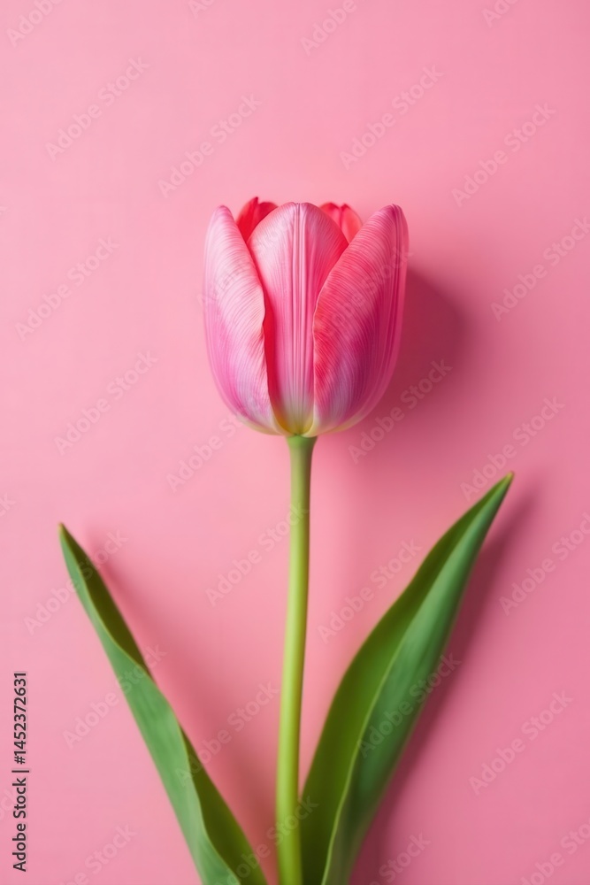 Obraz premium Single tulip, delicate petals, light pink background, floral, single flower, botanical
