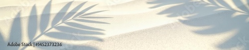 Sunlit palm leaf shadow cast on abstract white sand, ocean gleam , ocean, gleam