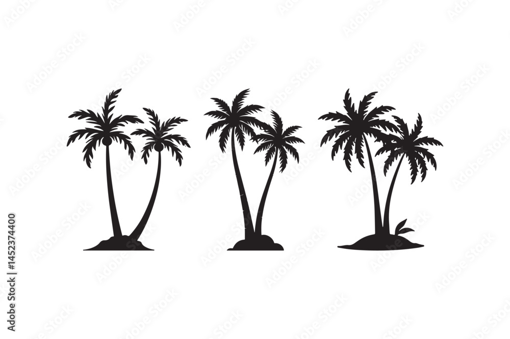 Tropical Palm Tree Silhouette Vector Minimal Island Beach Art Clipart Tropical Palm Tree Silhouette Vector Minimal Island Beach Art Clipart